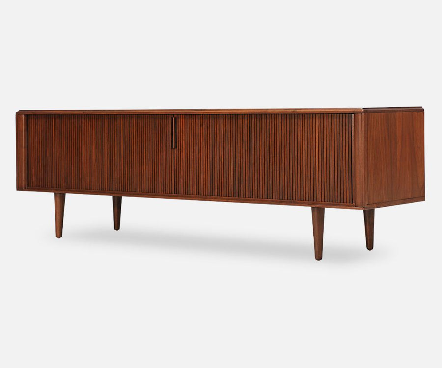 Mid Century Modern Tambour-Door Walnut Credenza-2