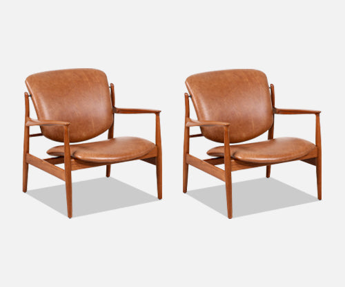 Finn Juhl Model FD-136 Teak & Leather Lounge Chairs for France & Daverkosen