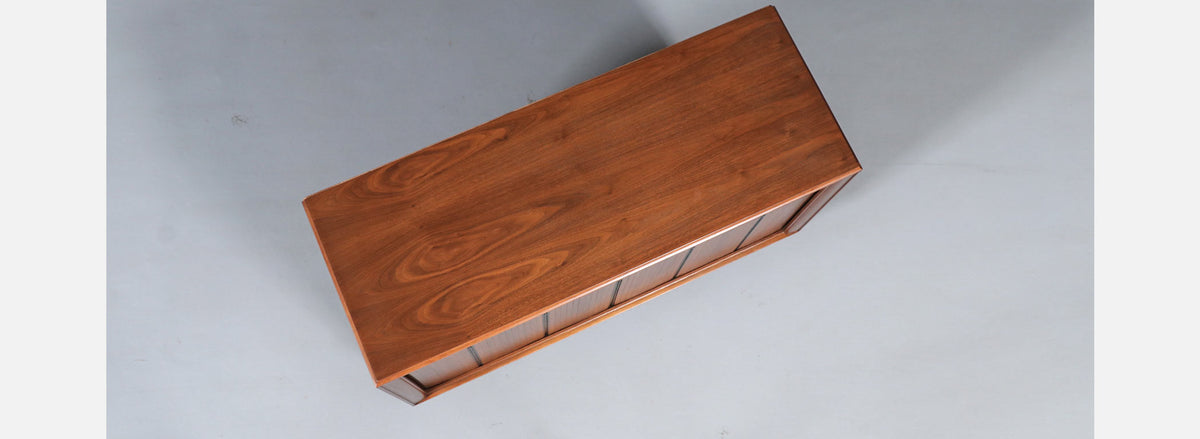 California Modernist Tambour-Door Walnut Credenza by Barzilay