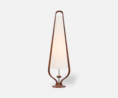 Mid-Century Modern Sculpted Walnut and Brass Table Lamp by Modeline