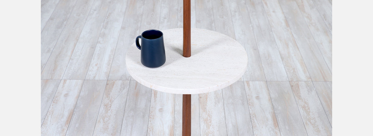 Mid-Century Sculpted Walnut Floor Lamp with Travertine Stone by Laurel 