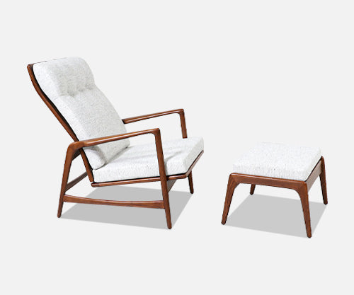 Ib Kofod-Larsen Sculpted Reclining Lounge Chair with Ottoman for Selig