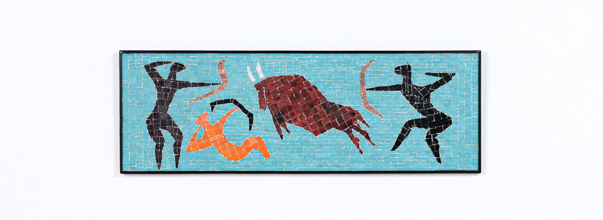 Mid-Century Modern Mosaic Tile of Bull Wall Plaque