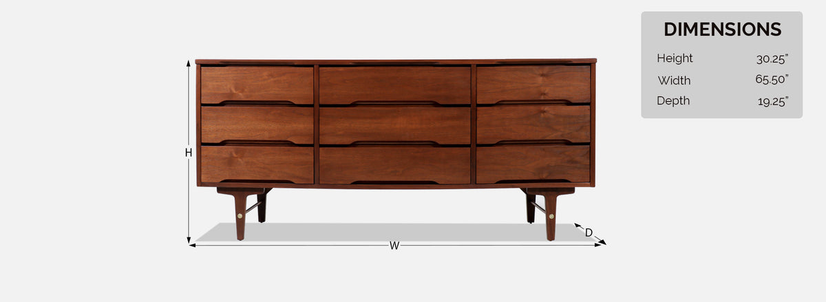 Mid-Century Modern Walnut 9-Drawer Dresser by Stanley Furniture