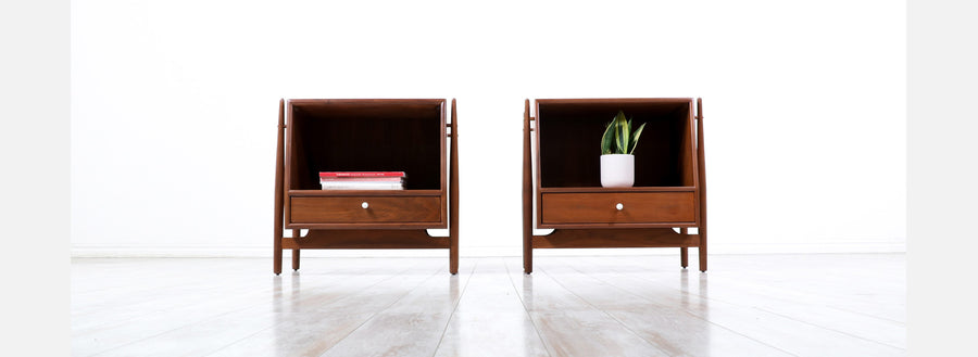 Kipp Stewart ”Declaration” Sculpted Walnut Floating Night Stands for Drexel