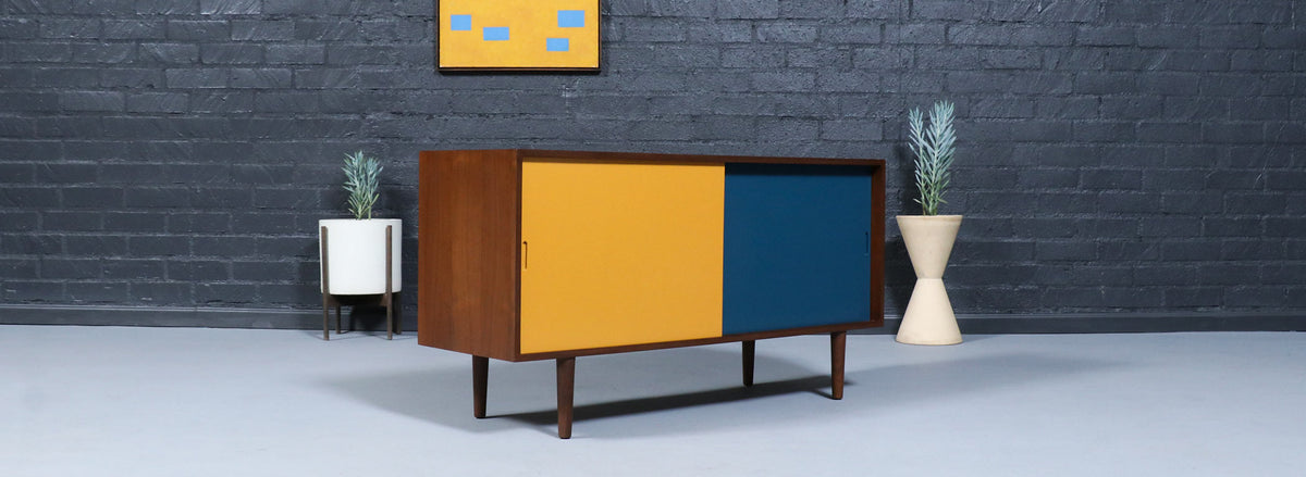 Custom Made Multi-Color Lacquered & Walnut Credenza by Danish Modern LA