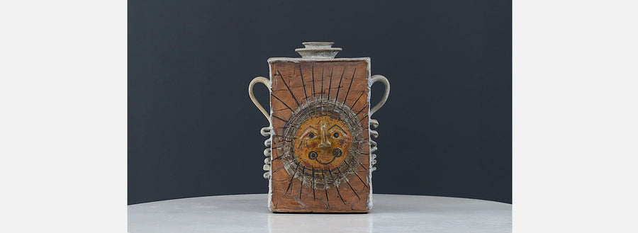 Vintage Studio Ceramic Sun Figure Pottery, Signed Johnson