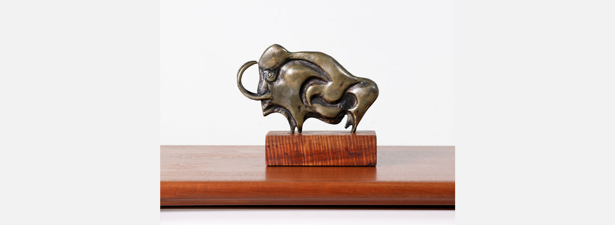 Mid-Century Modern Bronze Wooly Mammoth Sculpture