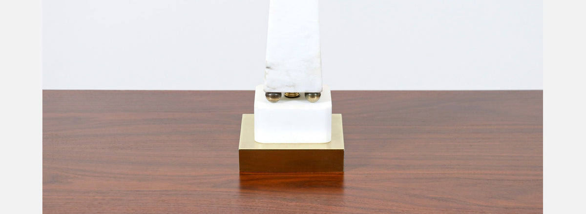 Mid-Century Italian Marble & Brass Pyramid Style Table Lamps
