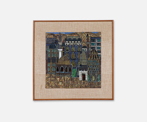 Raul Coronel "Jeweled Village" Ceramic Wall Plaque Art