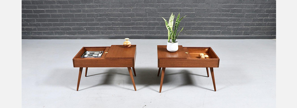 Californian Modern Side Tables w/ Storage Compartments by John Keal