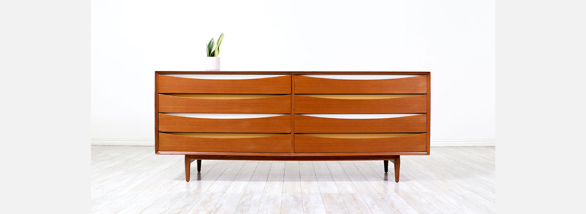Arne Vodder "Triennale" Teak Dresser with Color Bowtie Drawers for Sibast Møbler