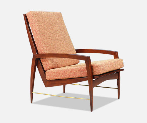 Danish Modern High-Back Lounge Chair with Brass Accents