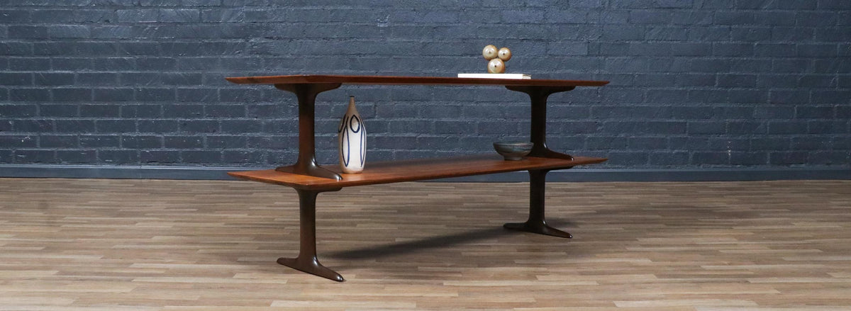 Mid-Century Modern Two-Tier Sculpted Bookshelf
