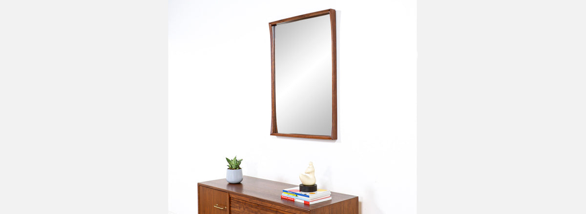 Mid-Century Modern Walnut Wall-Hanging Mirror