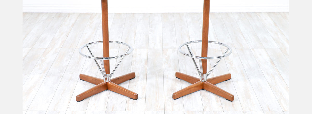 Borje Johanson Teak & Chrome Swivel Bar Stools for Johanson Design