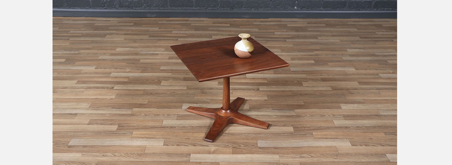 Mid-Century Modern Walnut Pedestal Side Table w/ Star Base