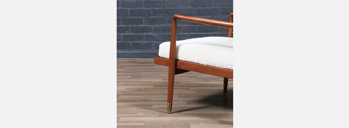 Mid-Century Modern Sculpted Walnut Lounge Chair w/ Brass Sabots