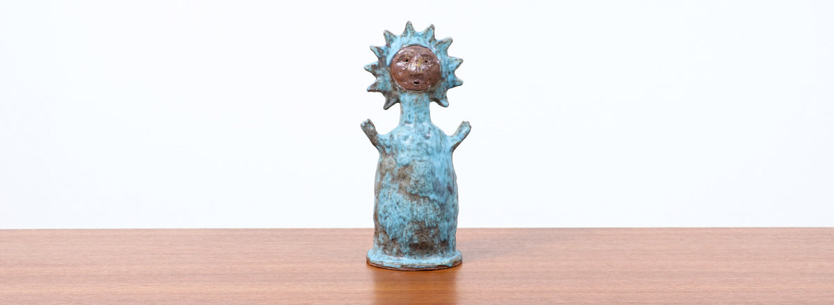 Stan Bitters "Sun People" Glazed Turquoise Ceramic Sculpture