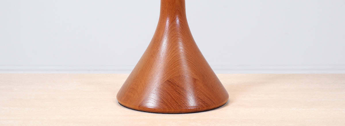 Danish Modern Sculpted Teak Table Lamp with Cone Linen Shade