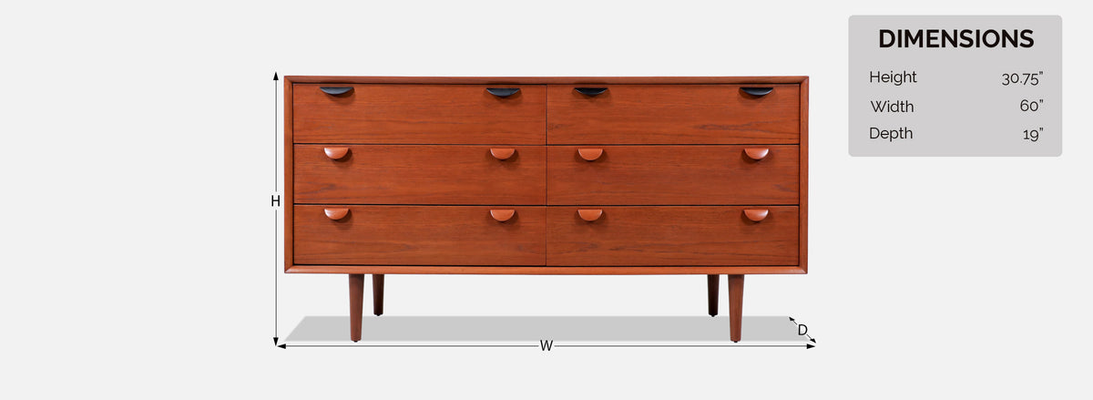 Danish Modern 6-Drawer Teak Dresser