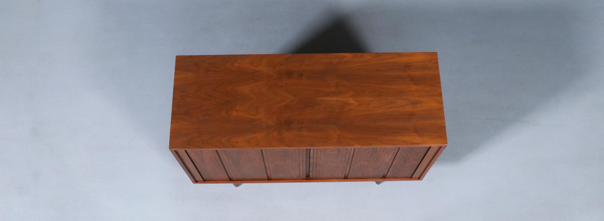 Californian Modernist Tambour-Door Walnut Credenza by Barzilay