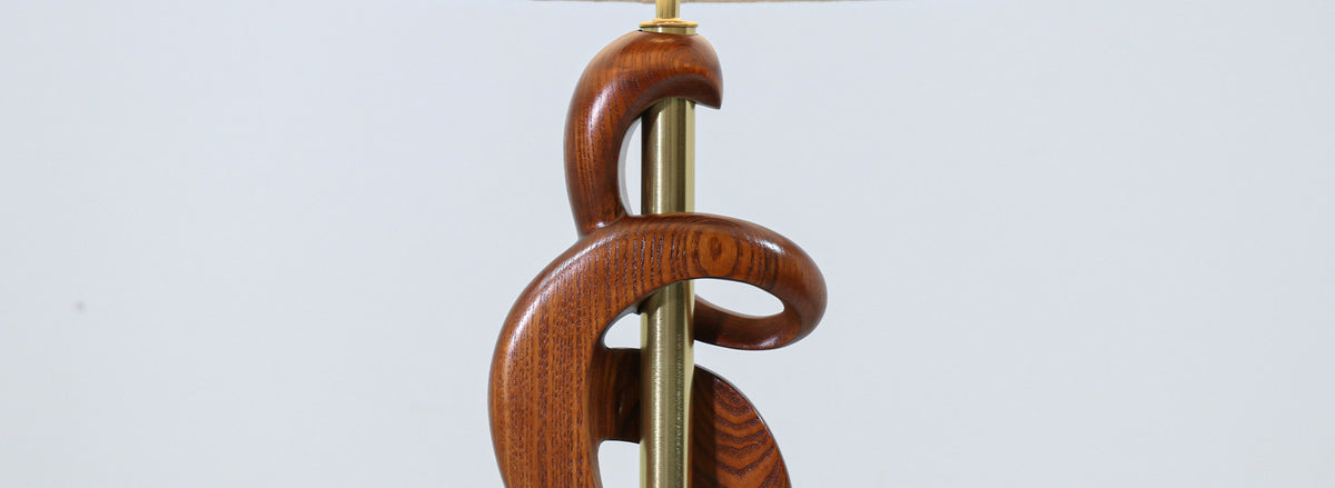 Mid-Century Modern Sculpted Wood & Brass Table Lamps by Light House Co.