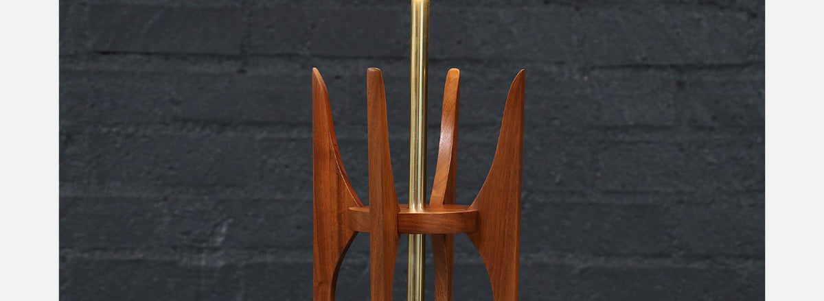 Mid Century Italian "Hourglass" Sculpted Walnut & Brass Table Lamp