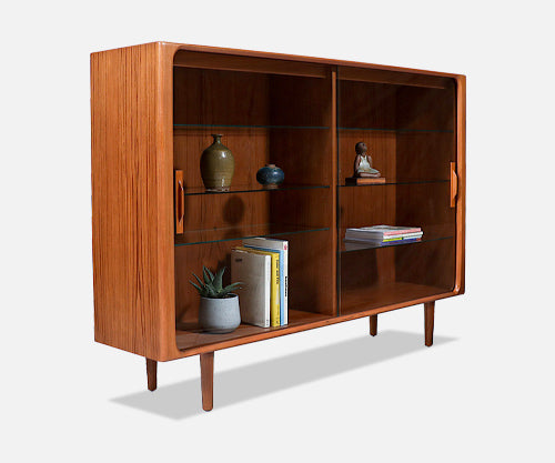 Danish Modern Teak Bookcase with Glass Doors by Bernhard Pedersen & Son