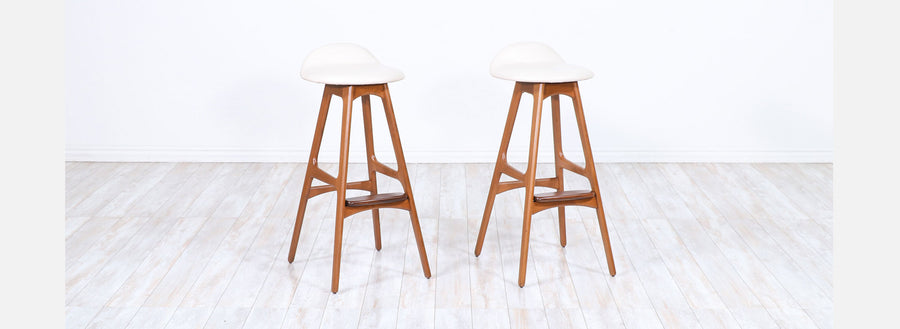 Pair of Erik Buch Teak Bar Stools for Oddense Maskinsnedkeri