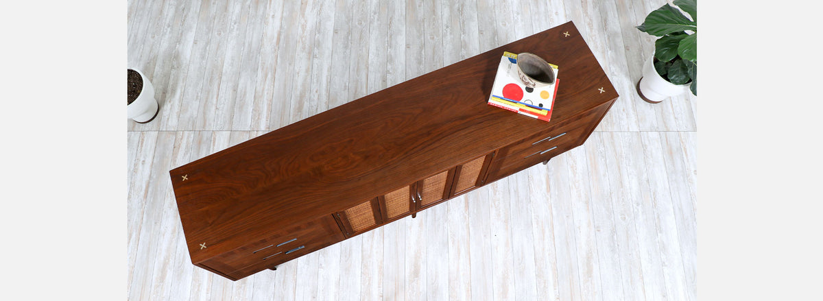 Merton Gershun Walnut & Cane Dresser with Bi-Folding Doors for American of Martinsville