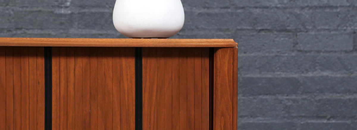 California Modernist Walnut Tambour-Door Credenza by Barzilay