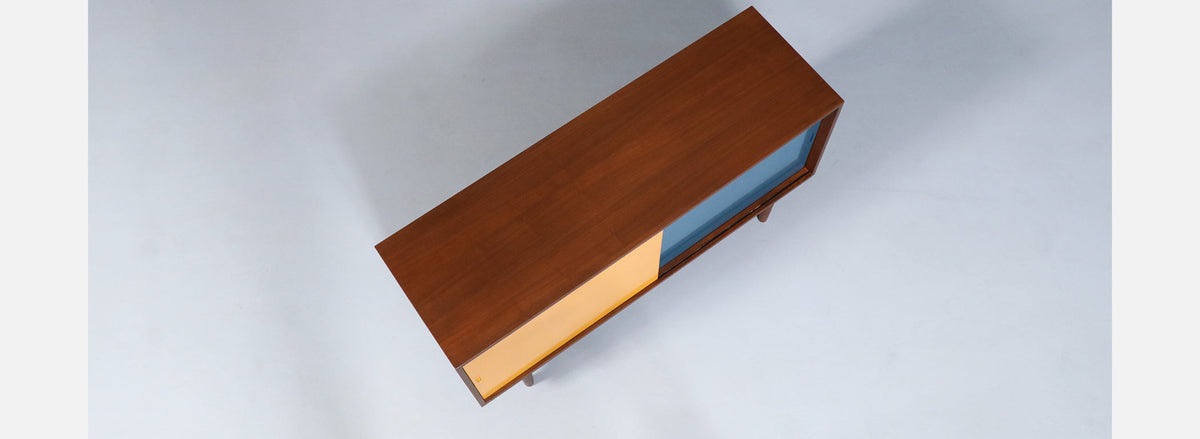 Custom Made Multi-Color Lacquered & Walnut Credenza by Danish Modern LA