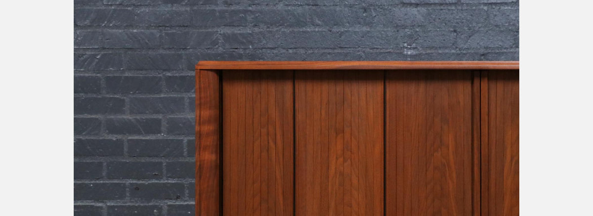 Californian Modern Tambour-Door Walnut Credenza by Barzilay