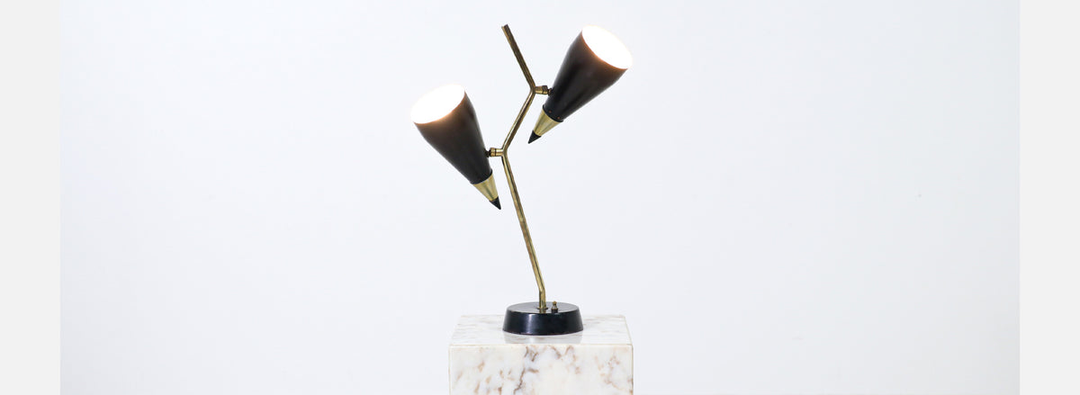 Mid-Century Modern Double-Cone Articulating Brass Table Lamp