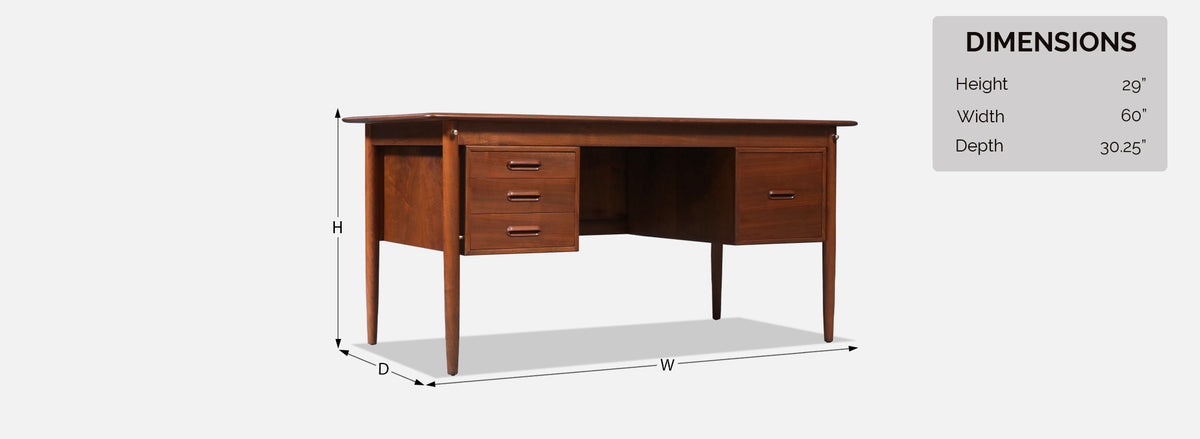 Danish Modern Executive Walnut Desk by Gunnar Schwartz