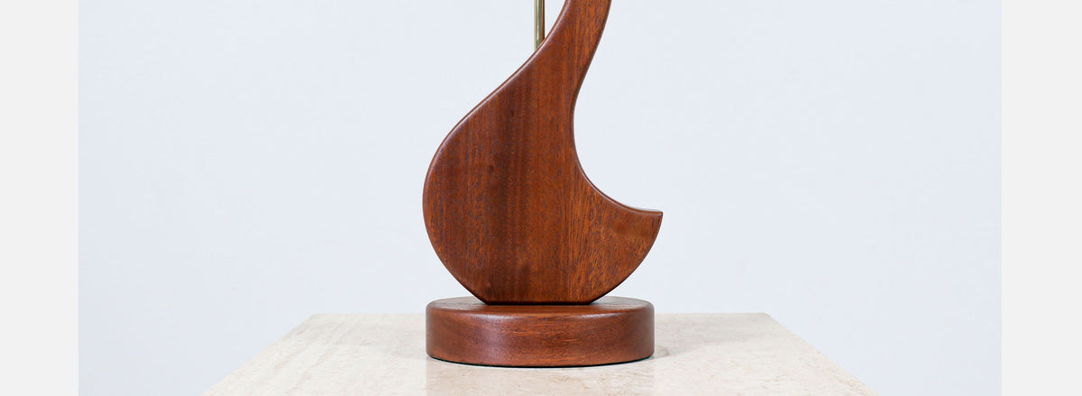 Mid-Century Modern Sculpted Walnut Swan Style Table Lamp