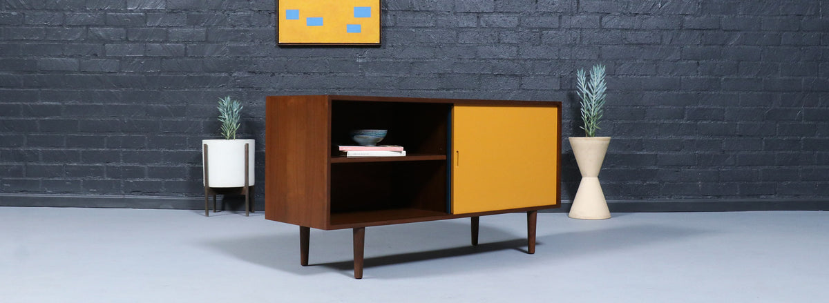 Custom Made Multi-Color Lacquered & Walnut Credenza by Danish Modern LA