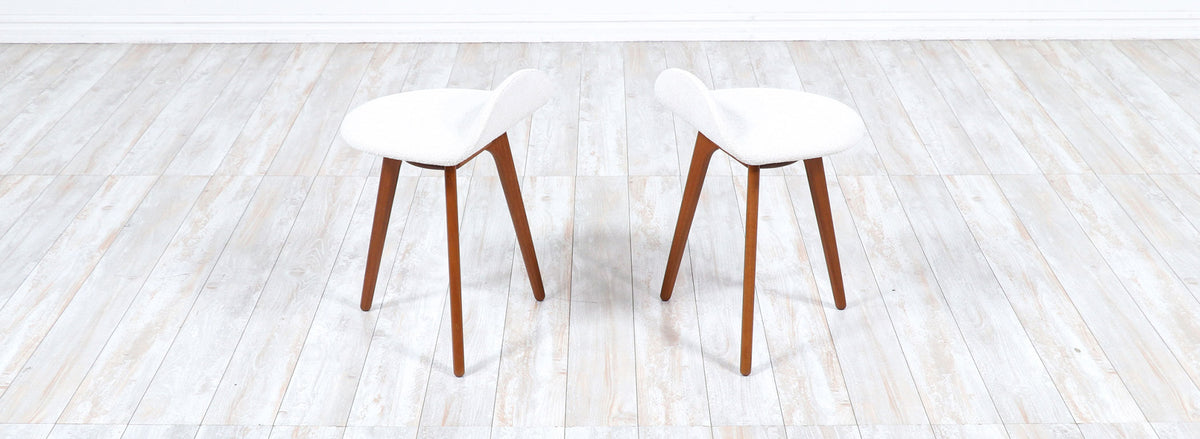 Danish Modern Teak & Wool Boucle Stools by Erik Buch
