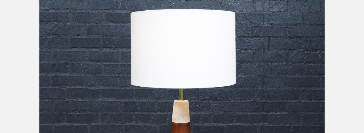 Italian Travertine & Walnut Cone Style Table Lamp