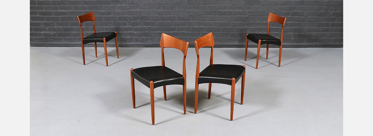Danish Modern Teak & Leather Dining Chairs by Bernhard Pedersen 