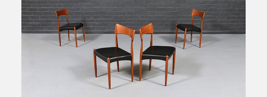 Danish Modern Teak & Leather Dining Chairs by Bernhard Pedersen 