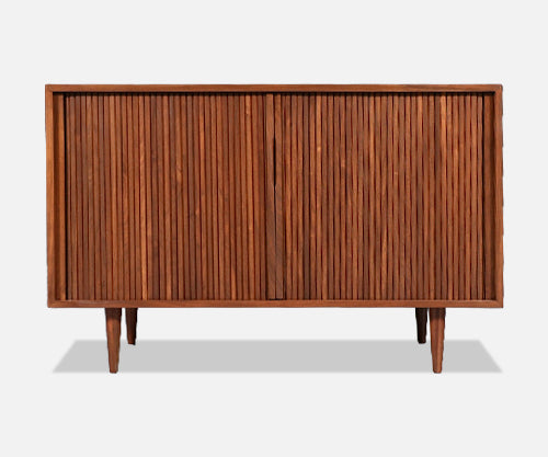 Vintage Barzilay California Modern Tambour-Door Walnut Credenza by Barzilay