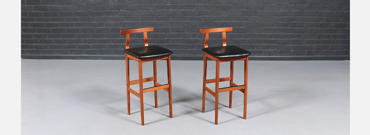 Danish Modern Teak & Leather Bar Stools by Korup Stolefabrik
