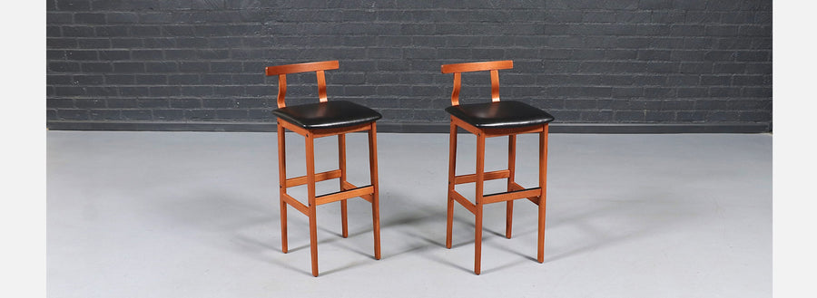 Danish Modern Teak & Leather Bar Stools by Korup Stolefabrik