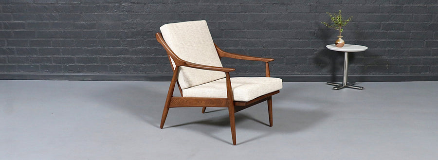 Mid-Century Modern Sculpted Elm & Tweed Lounge Chair