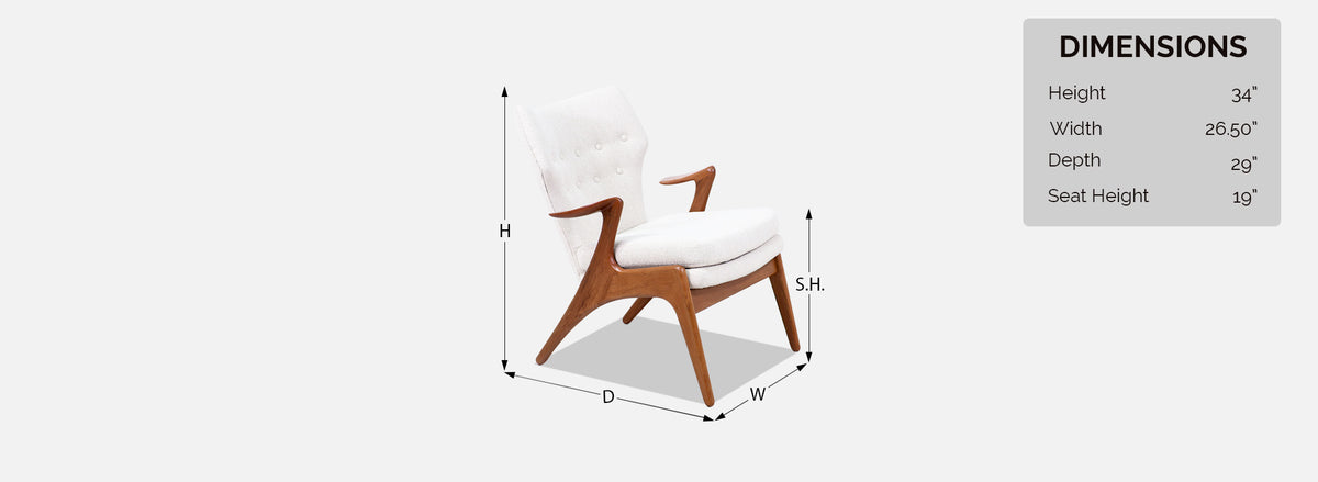 Kurt Ostervig Teak & Boucle Tweed Wing Chair for Rolschau Mobler