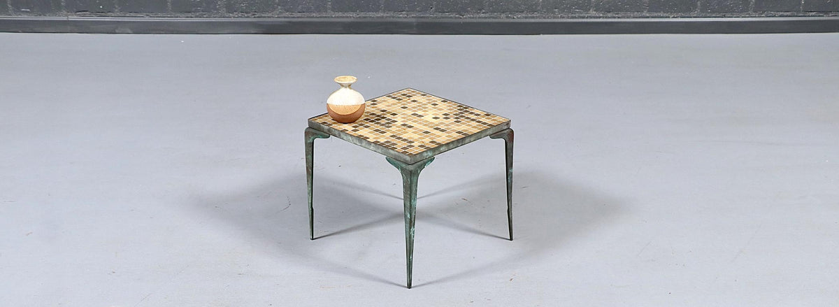 Japanese Modern Brass & Murano Mosaic Tile Top Side Table