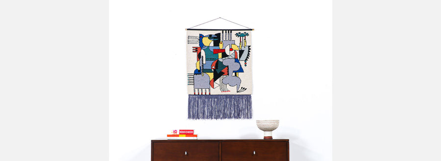 Mid-Century Modernist Picasso Cubist Style Wall Hanging Tapestry Art