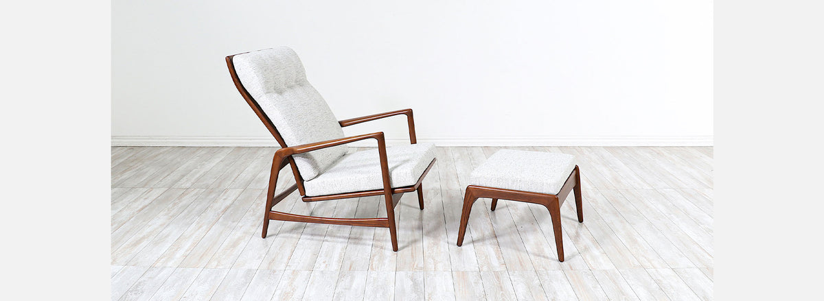 Ib Kofod-Larsen Sculpted Reclining Lounge Chair with Ottoman for Selig